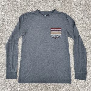 Beautiful Giant Mens Gray Long Sleeve Shirt w/ Multicolor Pocket Size Small